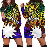 Nauru Women Hoodie Dress - Rainbow Polynesian Pattern Rainbow - Polynesian Pride