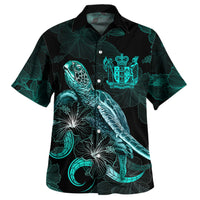 New Zealand Matching Dress and Hawaiian Shirt New Zealand Coat Of Arms with with Turtle and Blooming Hibiscus Turquoise - Polynesian Pride