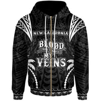 New Caledonia Zip up Hoodie Blood Runs Through My Veins Style Black Unisex Black - Polynesian Pride