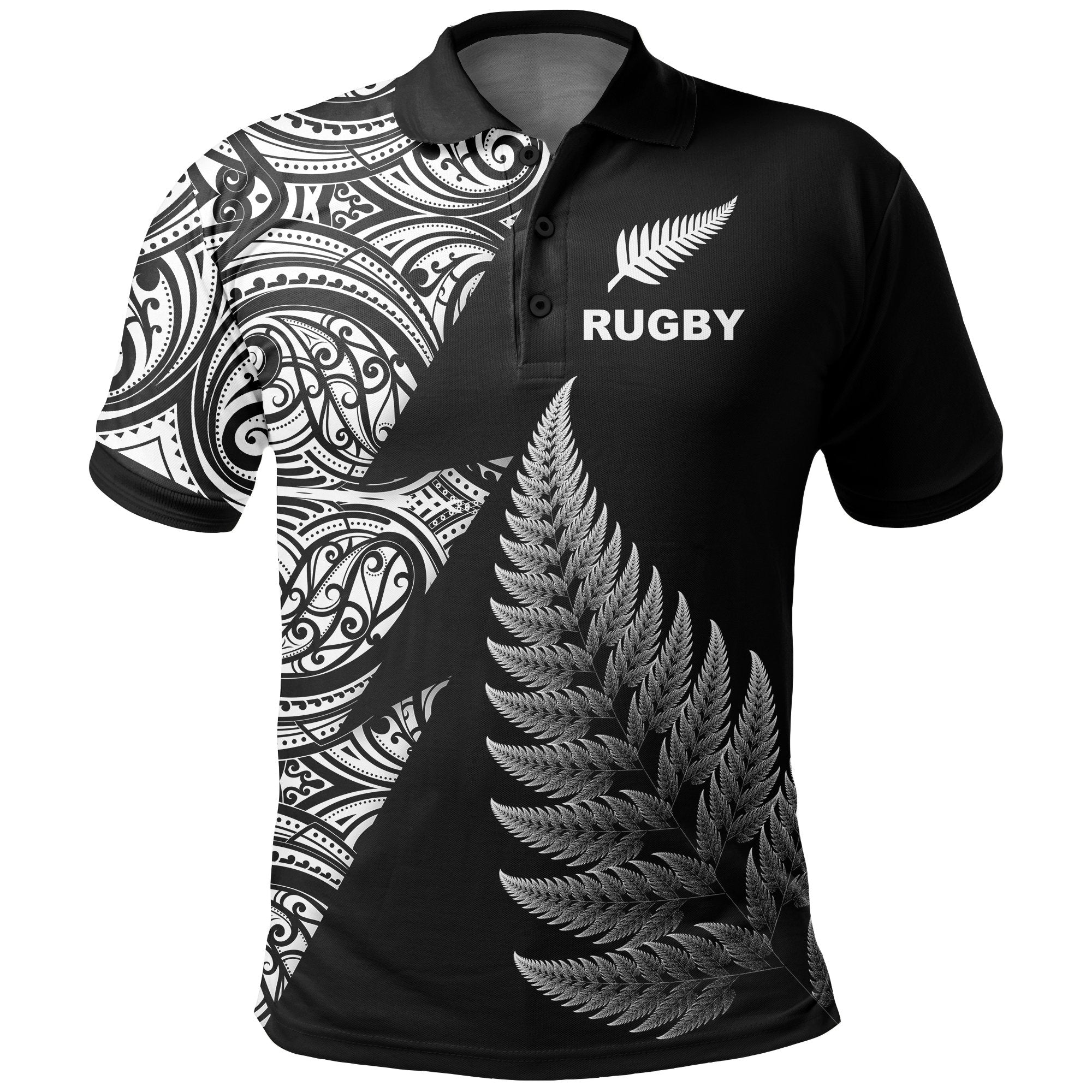 New Zealand Rugby Polo Shirt Aotearoa Maori Style Black - Polynesian Pride