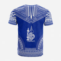 New Caledonia Custom T Shirt New Caledonia Coat Of Arms Polynesian Chief Tattoo Blue Version Unisex Blue - Polynesian Pride