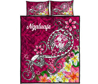 (Ngaluafe) Tonga Quilt Bed Set - Turtle Plumeria (Pink) LT8 - Polynesian Pride