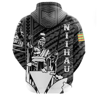 Hawaiian King Kanaka Map Polynesian Niihau Hoodie Zip White Hala Style - Polynesian Pride