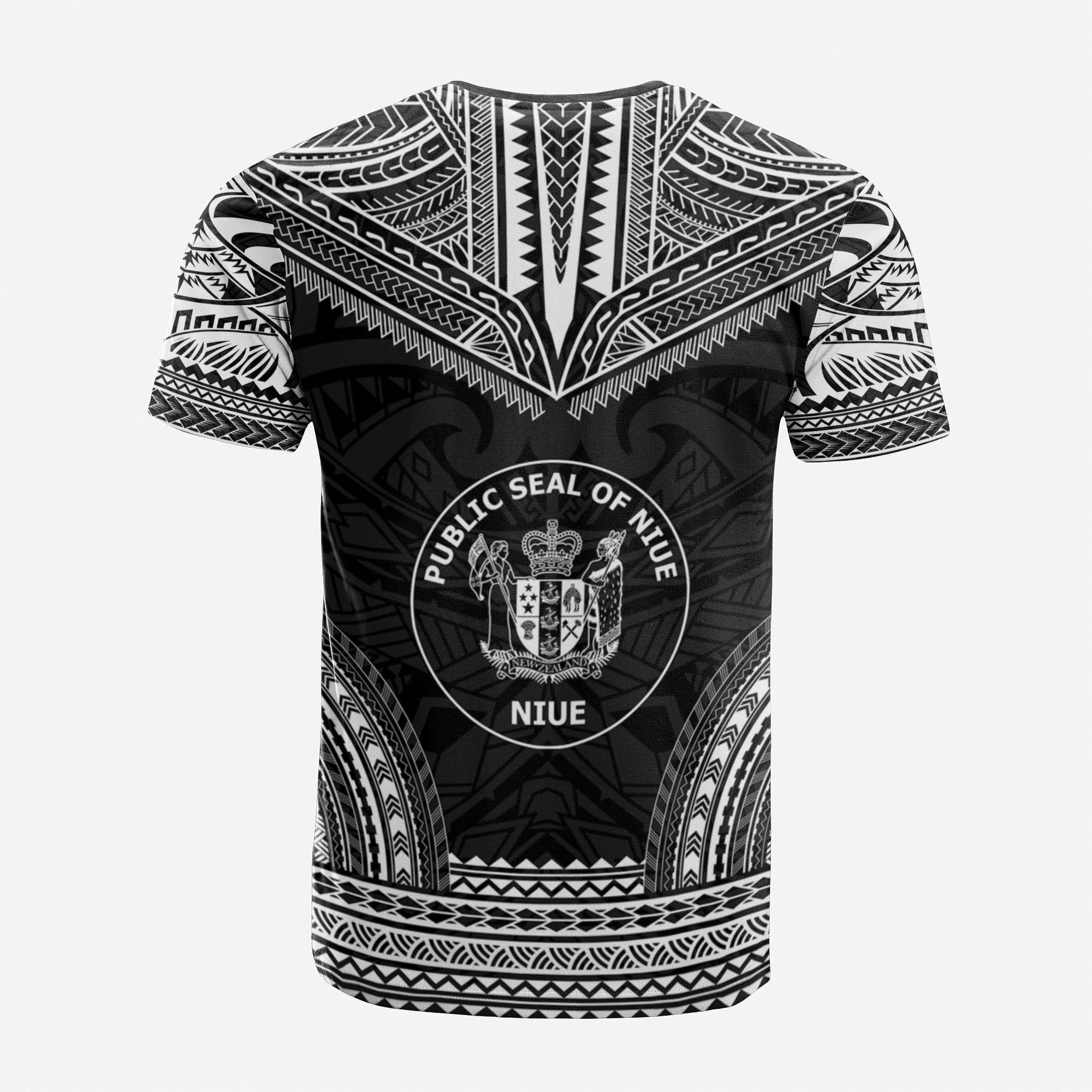 Niue Custom T Shirt Niue Seal Polynesian Chief Tattoo Black Version Unisex Black - Polynesian Pride