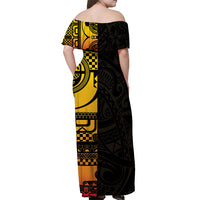 Marquesas Islands Tiki Off Shoulder Long Dress Gradient Marquesan Tattoo LT13 - Polynesian Pride
