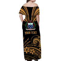 (Custom Personalised) Samoa Tatau Off Shoulder Long Dress Gold Polynesian Ula Nifo LT13 - Polynesian Pride
