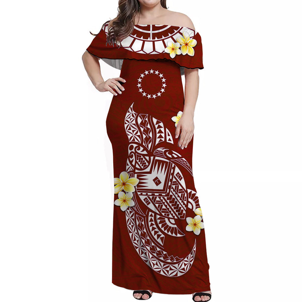 Cook Islands Tatau Off Shoulder Long Dress Symbolize Passion Stars Polynesian Turtle Red LT13 Women Red - Polynesian Pride