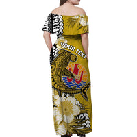 (Custom Personalised) Tahiti Islands Off Shoulder Long Dress Polynesian Shark Mix Tropical Flowers Yellow Style LT14 - Polynesian Pride