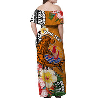 (Custom Personalised) Tahiti Islands Off Shoulder Long Dress Polynesian Shark Mix Tropical Flowers Orange Style LT14 - Polynesian Pride