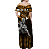 Custom Hawaiian Warrior Matching Dress and Hawaiian Shirt Polynesian Tribal Gold LT14 - Polynesian Pride