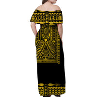 (Custom Personalised) Polynesian Off Shoulder Long Dress Dashiki With Polynesian Tattoo Royal Golden Version LT14 - Polynesian Pride