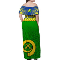 Malampa Province Off Shoulder Long Dress Vanuatu Pig Tusk Polynesian Flag Style LT14 - Polynesian Pride