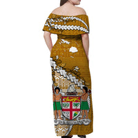 Fiji Off Shoulder Long Dress Fijian Drua Mix Tagimaucia Flower Orange Style LT14 - Polynesian Pride