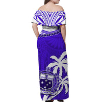 Samoa Off Shoulder Long Dress Samoan Coat Of Arms With Coconut Blue Style LT14 - Polynesian Pride