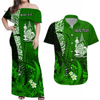 Custom New Caledonia Matching Dress and Hawaiian Shirt Nautilus Green Polynesian Hibiscus LT13 Green - Polynesian Pride