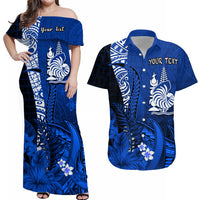 Custom New Caledonia Matching Dress and Hawaiian Shirt Nautilus Blue Polynesian Hibiscus LT13 Blue - Polynesian Pride