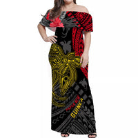 (Custom Personalised) Papua New Guinea Off Shoulder Long Dress Raggiana Birds Of Paradise Happy 47th Independence Day LT13 Women Black - Polynesian Pride