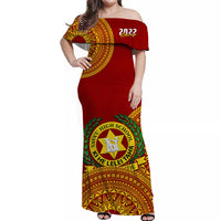 (Custom Personalised) Tonga Vavau High School Off Shoulder Long Dress Class Of Year Tongan Ngatu Pattern LT14 Women Red - Polynesian Pride