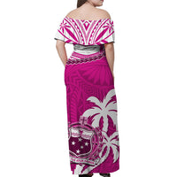 Samoa Off Shoulder Long Dress Samoan Coat Of Arms With Coconut Pink Style LT14 - Polynesian Pride