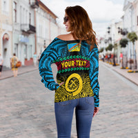 (Custom Personalised) Torba Province Off Shoulder Sweater Vanuatu Pig Tusk Polynesian Flag Style LT14 - Polynesian Pride