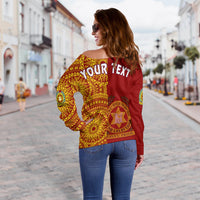 (Custom Personalised) Tonga Vavau High School Off Shoulder Sweater Tongan Ngatu Pattern LT14 - Polynesian Pride