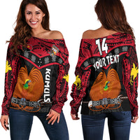 (Custom Text And Number) Papua New Guinea Rugby Off Shoulder Sweater PNG Kumuls Bird Of Paradise Black LT14 Women Black - Polynesian Pride