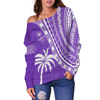 Fiji Rugby Sevens Off Shoulder Sweater Fijian 7s Tapa Polynesian Purple LT13 - Polynesian Pride