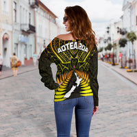 Aotearoa Fern Off Shoulder Sweater New Zealand Hei Tiki Gold Style LT13 - Polynesian Pride