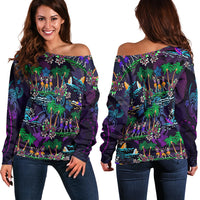 Hawaii Skeleton Dancing Off Shoulder Sweater Halloween Hawaiian Turtle LT13 - Polynesian Pride
