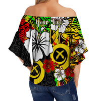 (Custom Personalised) Vanuatu Off Shoulder Waist Wrap Top Polynesia Tie Dye Hibiscus Flowers LT13 - Polynesian Pride