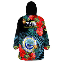 Federated States of Micronesia Wearable Blanket Hoodie Hibiscus Flowers FSM Seal Polynesian LT14 - Polynesian Pride