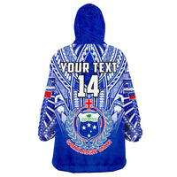 (Custom Text And Number) Samoa Rugby Wearable Blanket Hoodie Manu Samoa 7s Ginger Blue Polynesian LT14 - Polynesian Pride