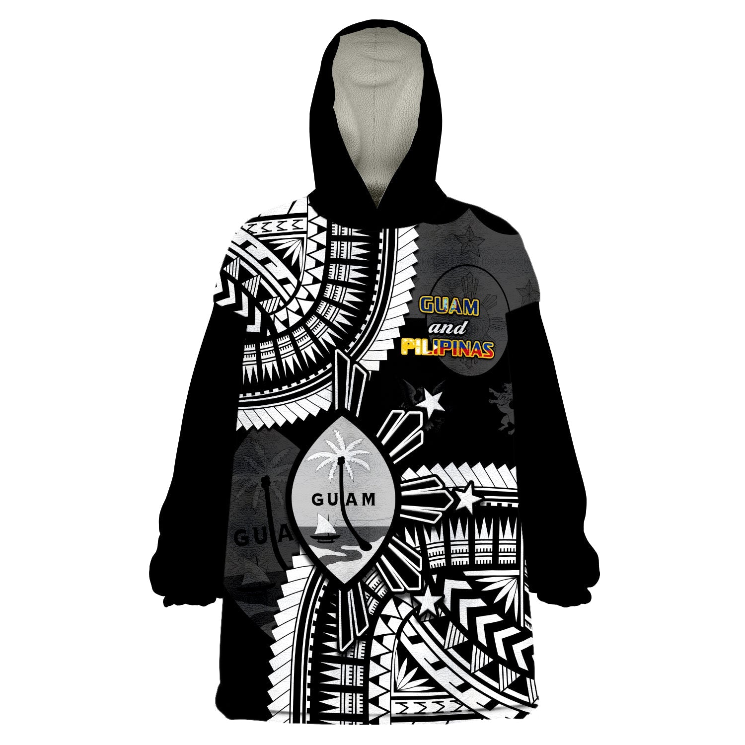 (Custom Personalised) Guam and Philippines Wearable Blanket Hoodie Guaman Filipinas Together Black LT14 Unisex One Size - Polynesian Pride