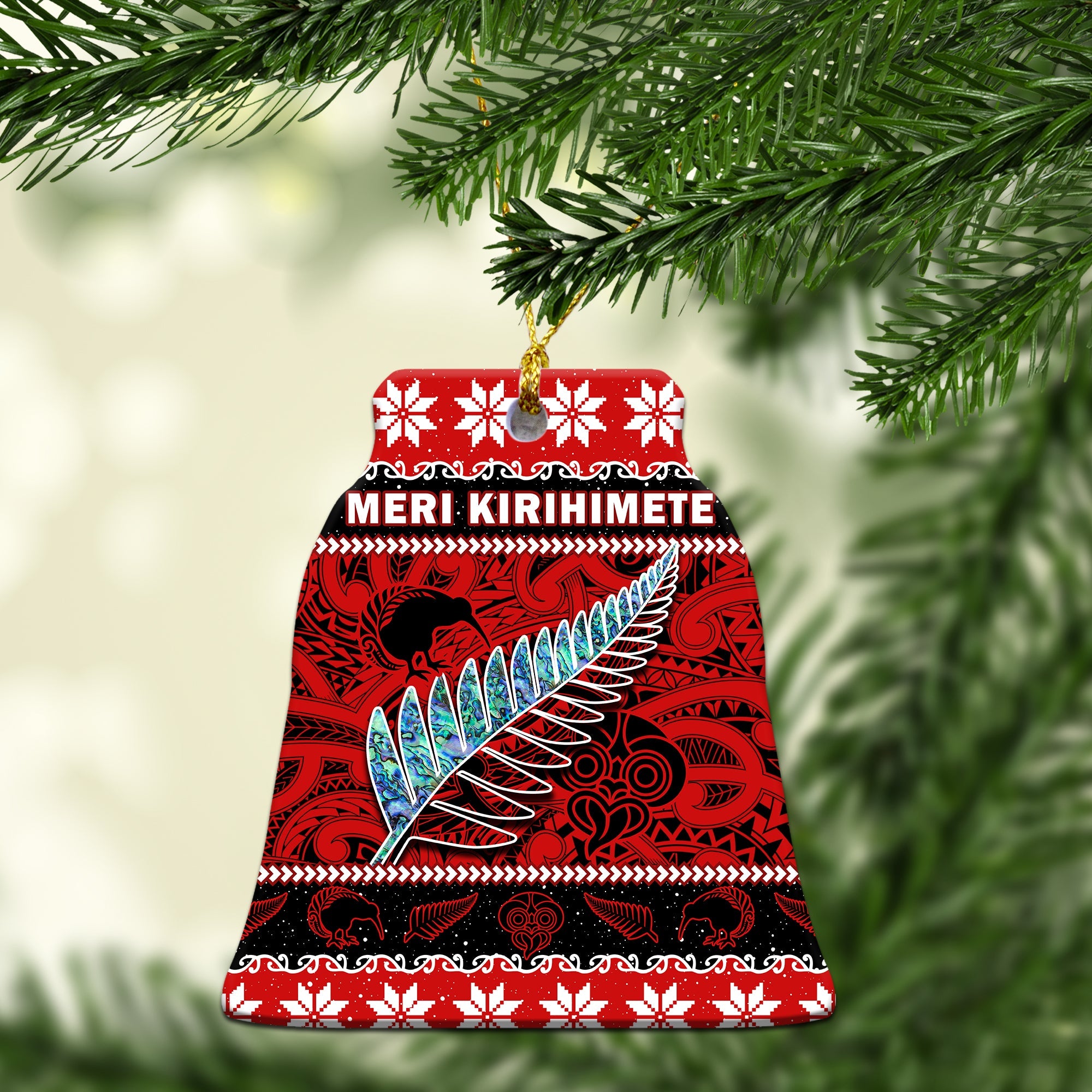 New Zealand Christmas Ornaments Paua Shell Silver Fern Meri Kirihimete LT14 Red - Polynesian Pride