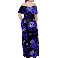 Hawaii Summer Colorful Off Shoulder Long Dress Dark Blue LT6 - Polynesian Pride
