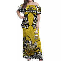 Niue Uga Matching Dress and Hawaiian Shirt Tribal Patterns Yellow Style LT6 - Polynesian Pride
