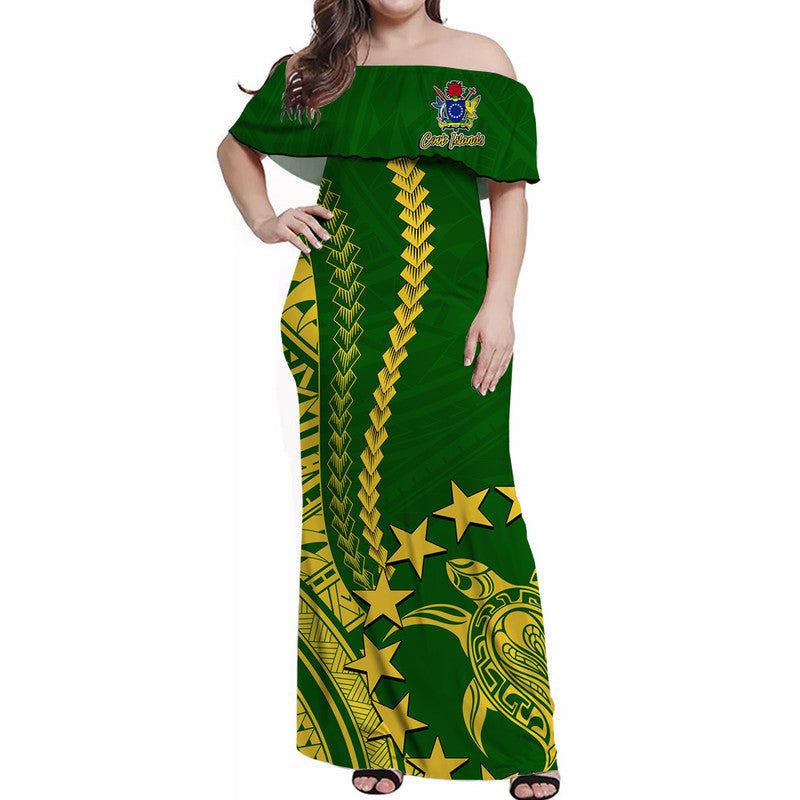 Cook Islands Polynesian Off Shoulder Long Dress LT6 Women Green - Polynesian Pride