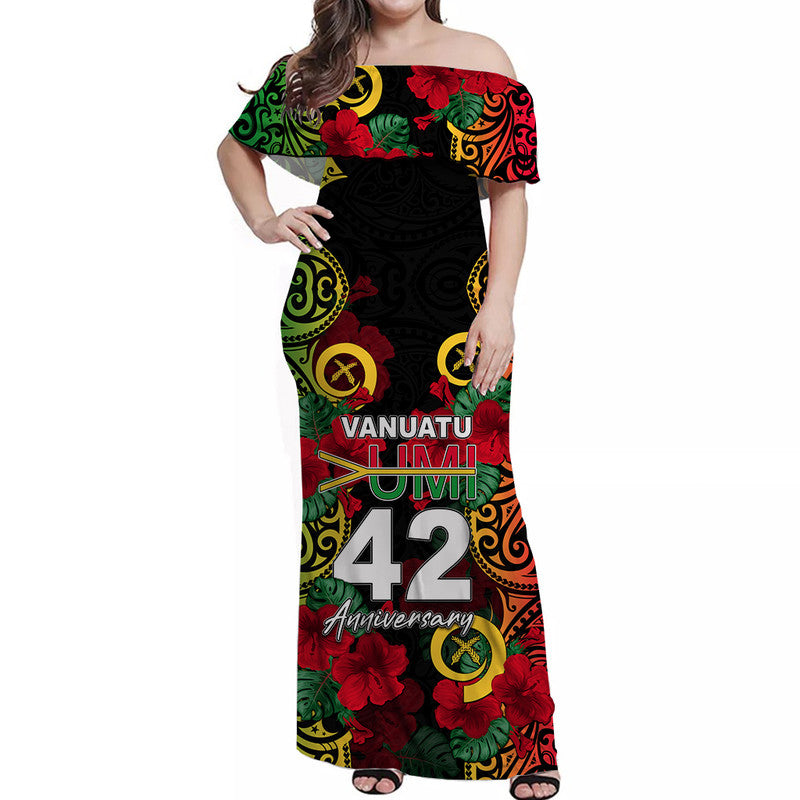 Vanuatu Yumi 42 Off Shoulder Long Dress LT6 Women Black - Polynesian Pride