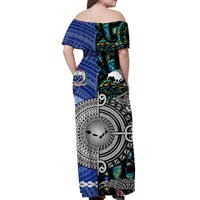 Samoa And New Zealand Off Shoulder Long Dress Together - Paua Shell LT8 - Polynesian Pride