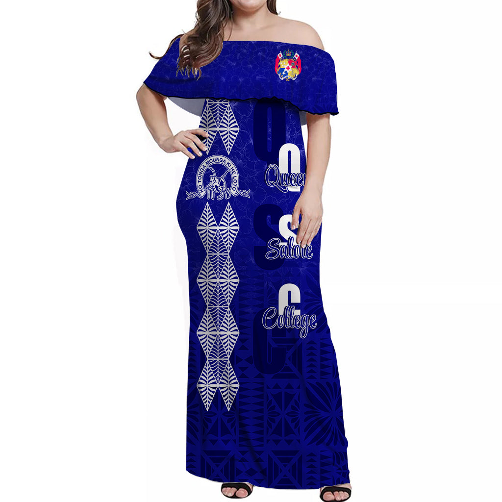 Tonga Kolisi Kuini Salote Hibiscus Off Shoulder Long Dress QSC Old Girls LT7 Long Dress Blue - Polynesian Pride