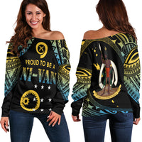 Vanuatu Proud To Be A Ni-Van - Polynesian Pattern Off Shoulder Sweater - Sanma Province LT7 Women Black - Polynesian Pride