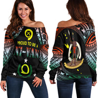 Vanuatu Proud To Be A Ni-Van - Polynesian Pattern Off Shoulder Sweater - Penama Province LT7 Women Black - Polynesian Pride