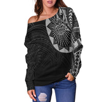 Polynesian Full Sleeve Tattoo Off Shoulder Sweater Silver Vibes LT7 Black - Polynesian Pride