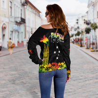 PNG Hibiscus Tribal Pattern Off Shoulder Sweater Motuan Reggae Color LT7 - Polynesian Pride