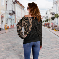 Polynesian Full Sleeve Tattoo Off Shoulder Sweater Blush Color LT7 - Polynesian Pride