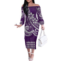 Kakau Hawaiian Polynesian Couples Matching Outfits Long Sleeve Dress And Long Sleeve Button Shirt Purple LT6 - Polynesian Pride