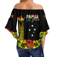 PNG Hibiscus Tribal Pattern Off Shoulder Waist Wrap Top Motuan Reggae Color LT7 - Polynesian Pride