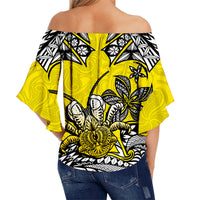 Niue Uga Off Shoulder Waist Wrap Top Tribal Patterns Yellow Style LT6 - Polynesian Pride