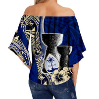 Guam Chamorro Off Shoulder Waist Wrap Top Blue Style LT6 - Polynesian Pride