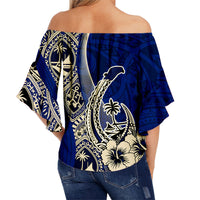 Guam Fish Hook Off Shoulder Waist Wrap Top Blue Style LT6 - Polynesian Pride